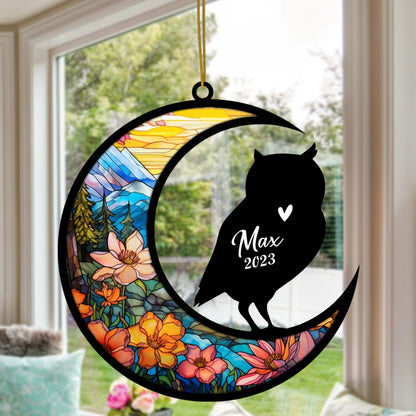 Custom Owl Bird Suncatcher Ornament for Windows Decoration, Owl Light Catcher Car Hangings, Bereavement Owl Loss Gift Personalized with Name Suncatcher Gifts for Owl Lovers