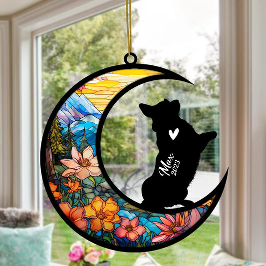 Personalized Corgi Memorial Suncatcher, Corgi Christmas Ornament with Name Date, Pet Loss Stained Glass Light Catcher Dog Memorial Ornament Loss of Pet Sympathy Gift, Dog Bereavement Gifts