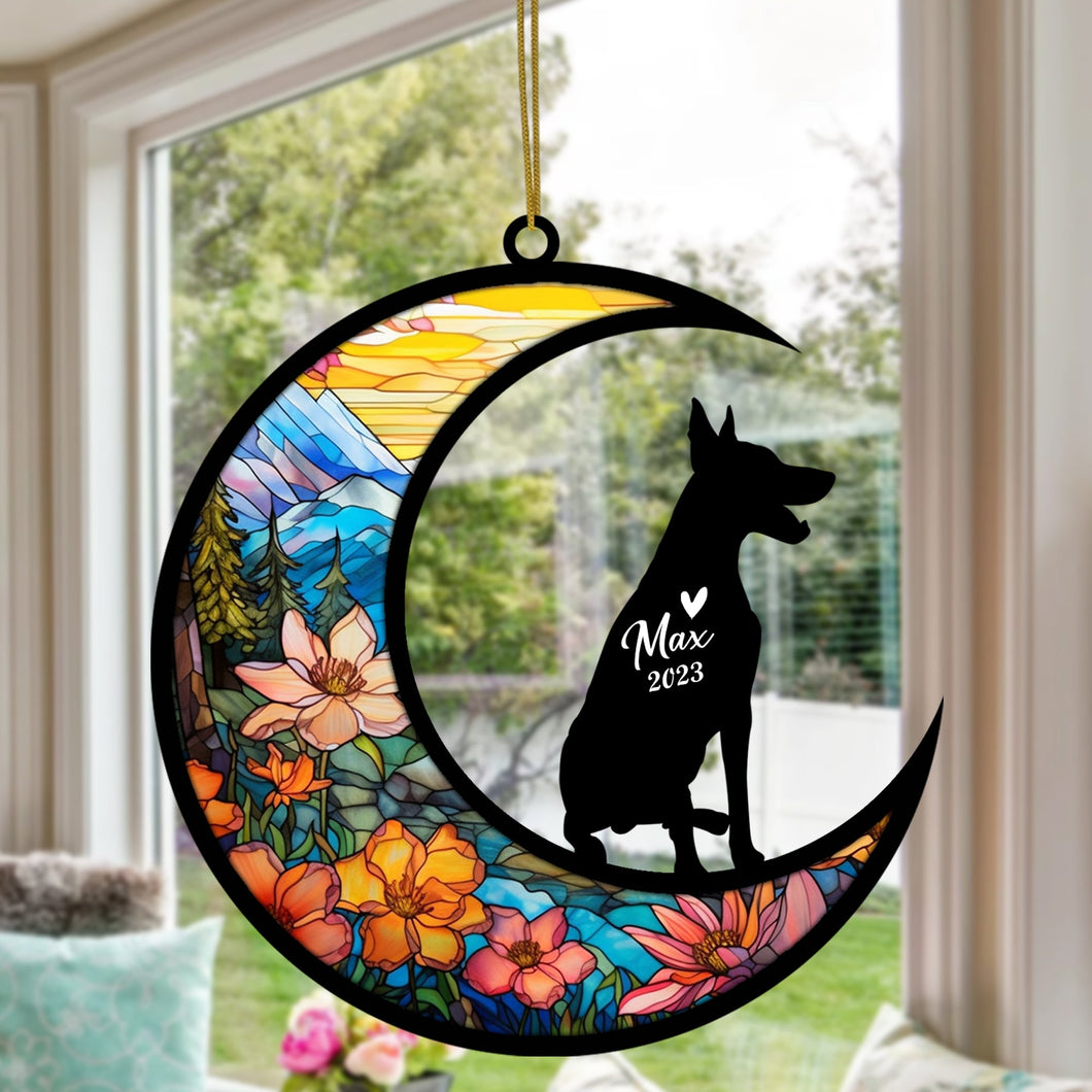 Doberman Dog Memorial Suncatcher, Personalized with Name Date Dog Breeds Suncatcher, Pet Loss Suncatcher, Gifts for Dog Lovers, Doberman Memorial Ornament Loss of Pet Sympathy Gift