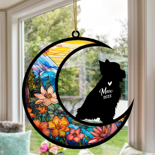 Yorkshire Terrier Dog Memorial Suncatcher, Personalized with Name Date Dog Breeds Suncatcher, Pet Loss Suncatcher, Gifts for Dog Lovers, Dog Memorial Ornament Loss of Pet Sympathy Gift