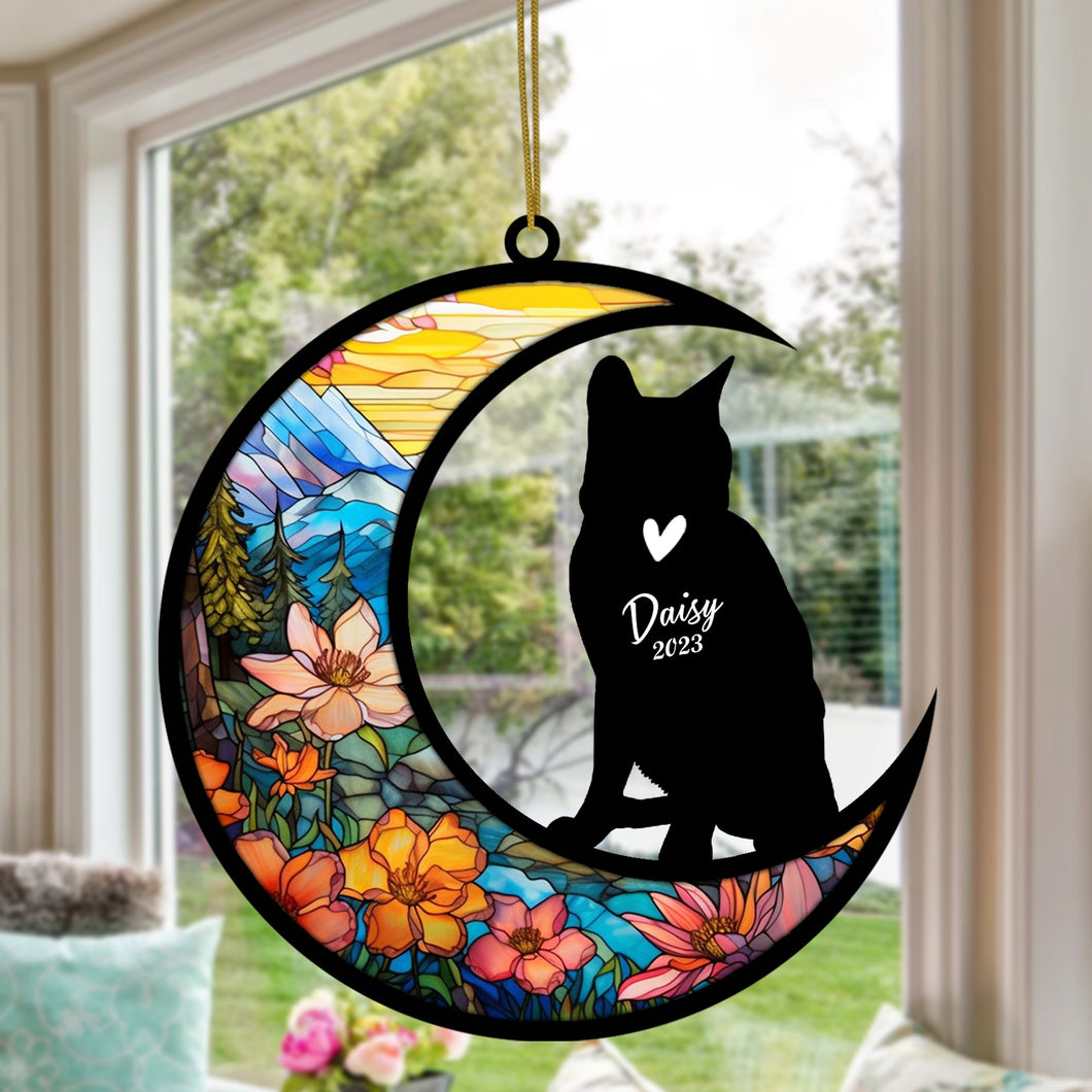 Russian Blue Cat Memorial Suncatcher, Personalized with Name Date Maine Coon Cat Suncatcher, Pet Loss Suncatcher Light Catcher Gift for Cat Lover Christmas Cat Ornament Window Hangings