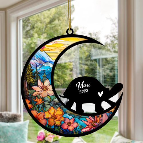 Turtle Memorial Suncatcher, Pet Loss Suncatcher, Bereavement Turtle Loss Gift Personalized with Name Suncatcher Gifts for Sheep Lovers Hanging Ornaments for Xmas, Car, Window Decoration