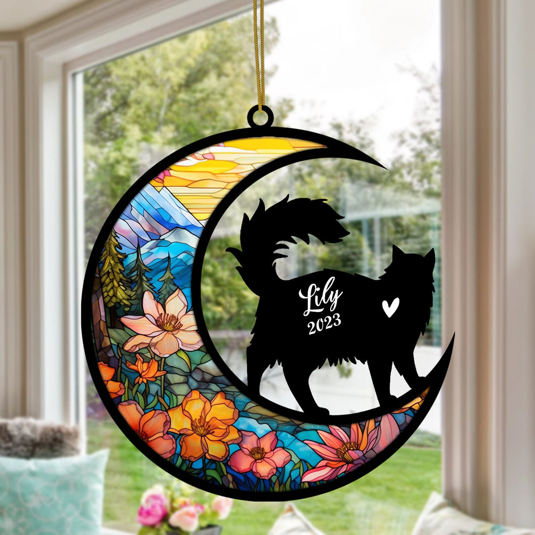 Maine Coon Cat Memorial Suncatcher, Personalized with Name Date Maine Coon Cat Suncatcher, Pet Loss Suncatcher Light Catcher Gift for Cat Lover Christmas Cat Ornament Window Hangings