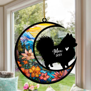 Pomeranian Dog Memorial Suncatcher, Personalized with Name Date Dog Breeds Suncatcher, Pet Loss Suncatcher, Gifts for Dog Lovers, Pomeranian Memorial Ornament Loss of Pet Sympathy Gift
