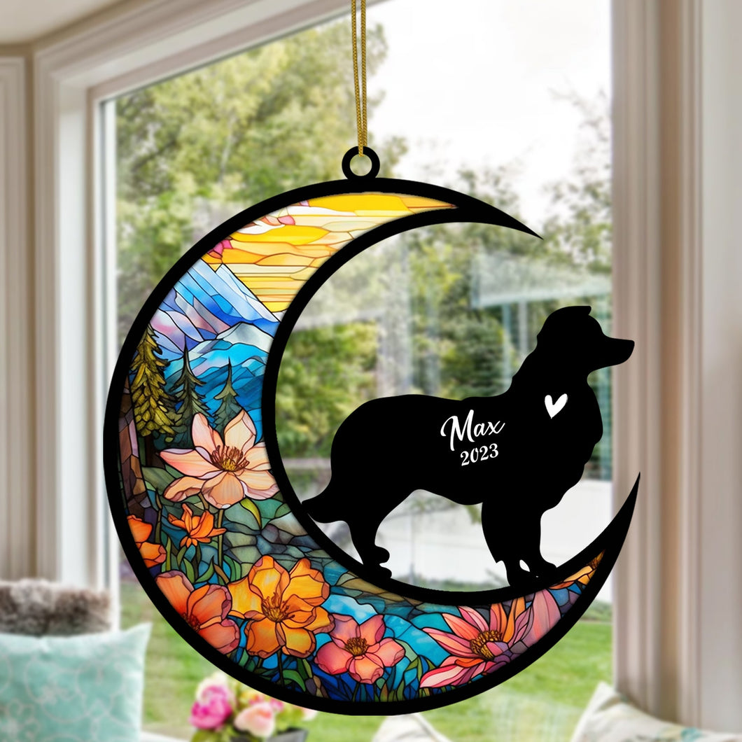 Border Collie Dog Memorial Suncatcher, Personalized with Name Date Dog Breeds Suncatcher, Pet Loss Suncatcher, Border Collie Memorial Ornament Loss of Pet Sympathy Gift Dog Bereavement Gift