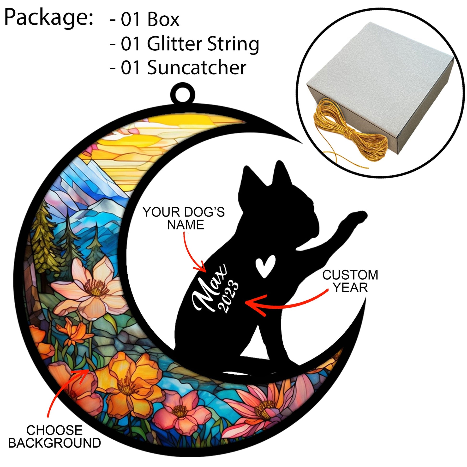 Personalized Boston Terrier Dog Memorial Suncatcher, Boston Terrier Christmas Ornament with Name Date, Pet Loss Stained Glass Light Catcher, Dog Memorial Ornament Loss of Pet Sympathy Gift