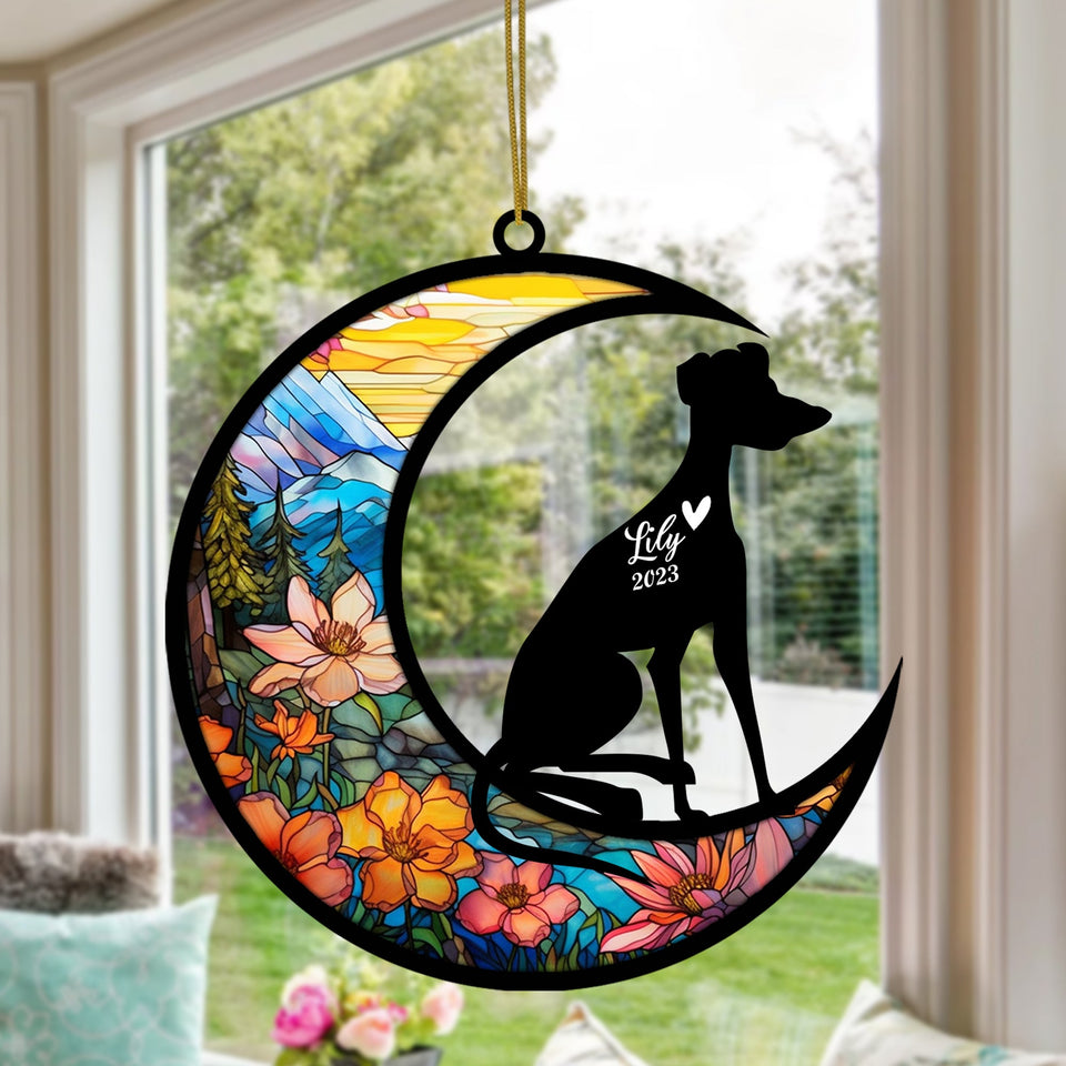 Whippet Dog Memorial Suncatcher, Personalized with Name Date Dog Breeds Suncatcher, Pet Loss Suncatcher, Gifts for Dog Lovers, Whippet Memorial Ornament Loss of Pet Sympathy Gift
