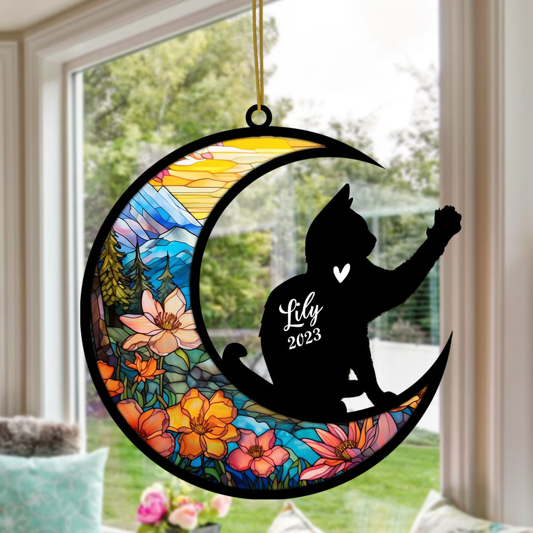 Siamese Cat Memorial Suncatcher, Personalized with Name Date Siamese Cat Suncatcher, Pet Loss Suncatcher Light Catcher Gift for Cat Lover Christmas Cat Ornament Window Hangings Decor For Car