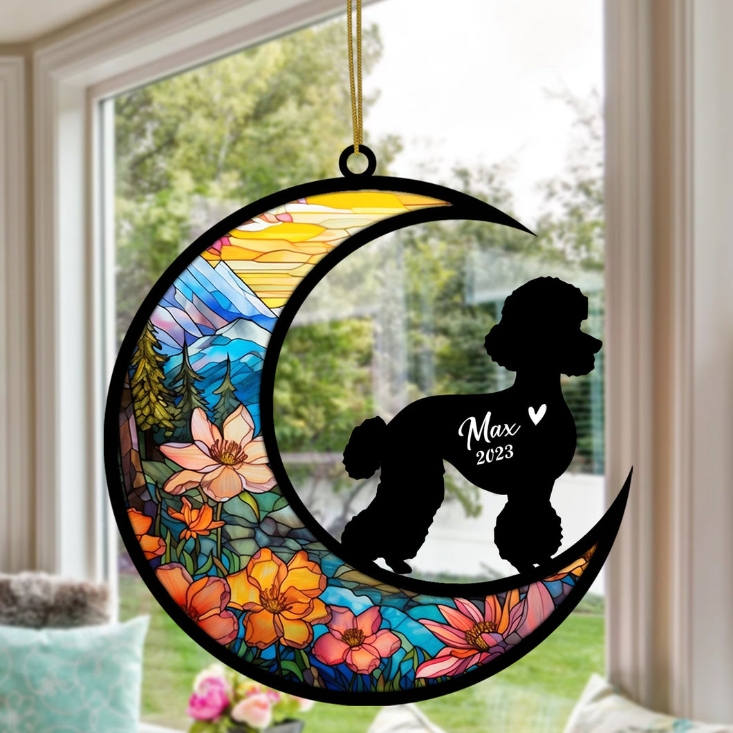 Poodle Dog Memorial Suncatcher, Personalized with Name Date Dog Breeds Suncatcher, Pet Loss Suncatcher, Gifts for Dog Lovers, Poodle Memorial Ornament Loss of Pet Sympathy Gift