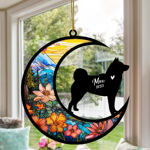 Akita Dog Memorial Suncatcher, Personalized with Name Date Dog Breeds Suncatcher, Pet Loss Suncatcher, Gifts for Dog Lovers, Akita Memorial Ornament Loss of Pet Sympathy Gift