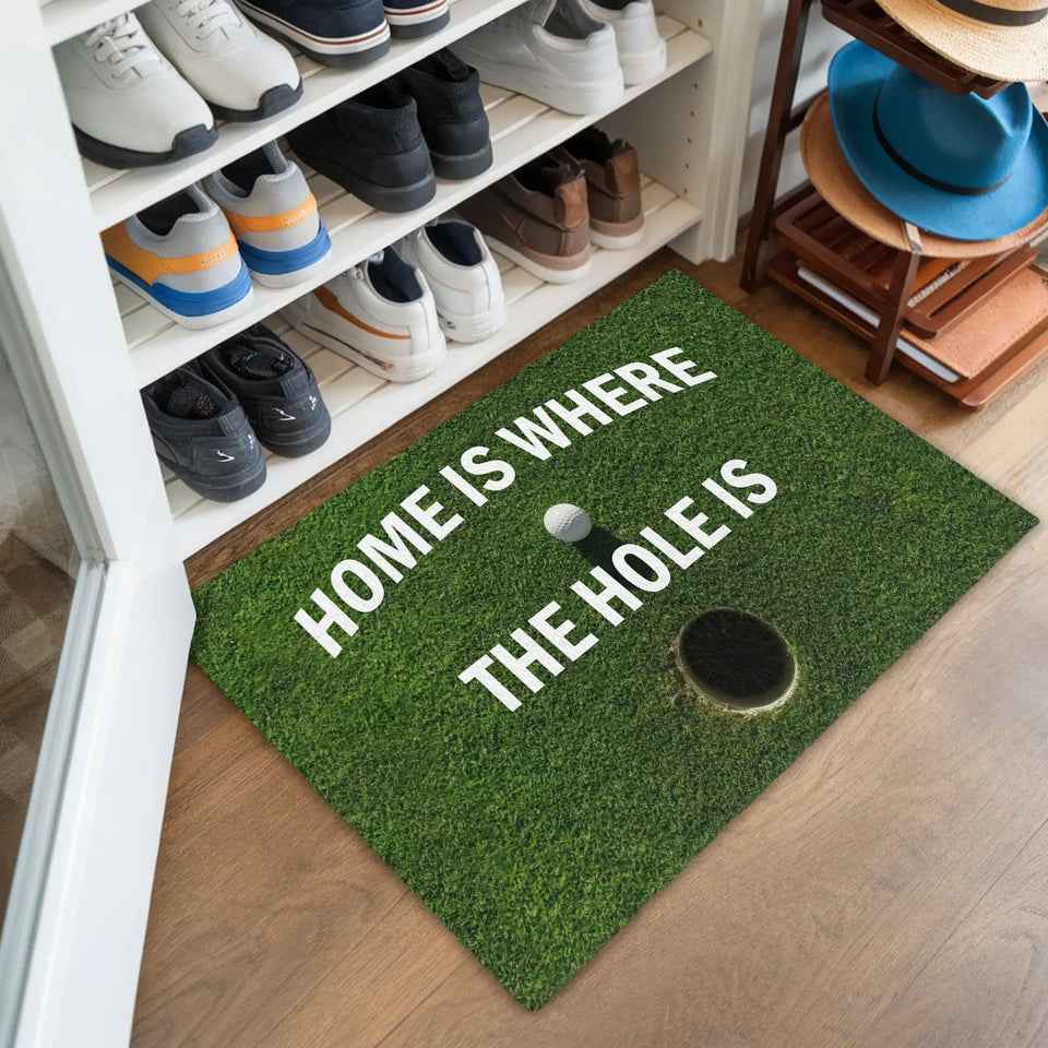 Funny Golf Doormat – Home Is Where the Hole Is Welcome Mat