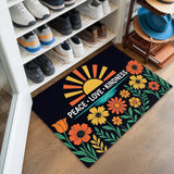 Peace Love Kindness Doormat – Retro Floral Sunrise Welcome Mat