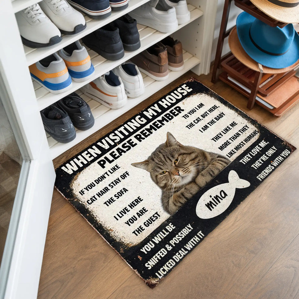 Personalized Cat House Rules Doormat – Custom Pet Name Mat