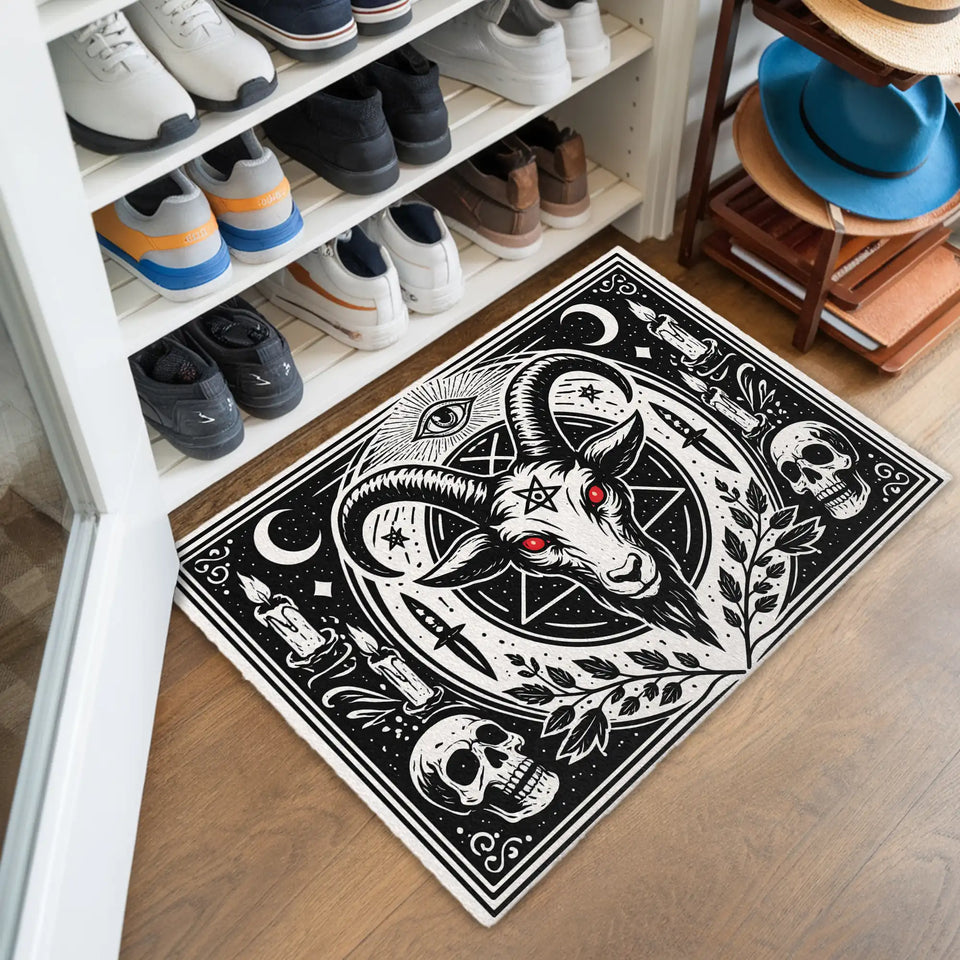 Occult Goat Doormat – Pentagram Skull Gothic Welcome Mat