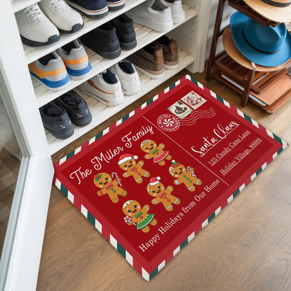 Personalized Gingerbread Family Christmas Doormat – Santa Mail Mat