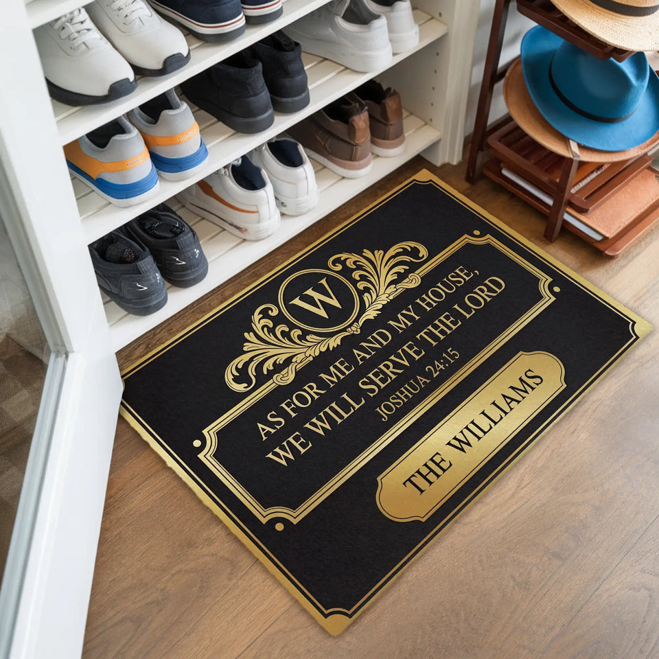 Personalized Christian Doormat – Joshua 24:15 Family Name Mat