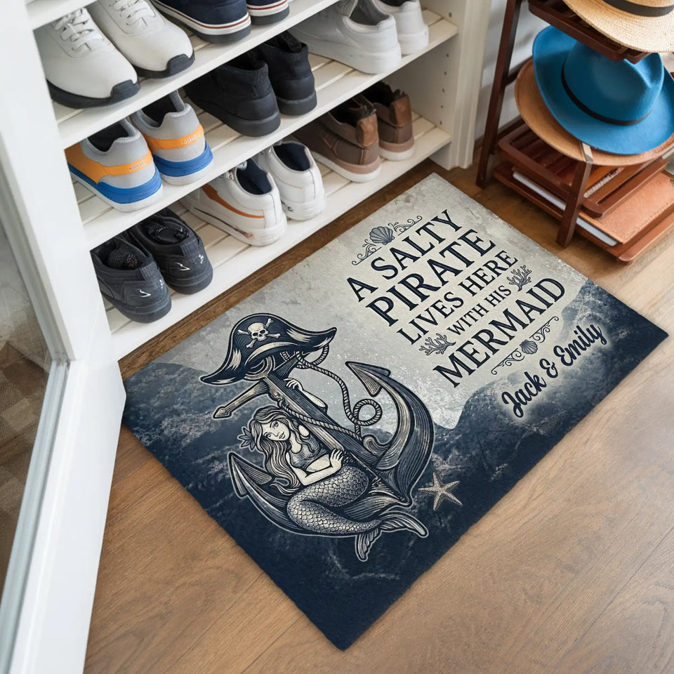 Personalized Pirate Mermaid Doormat – Nautical Couple Name Mat