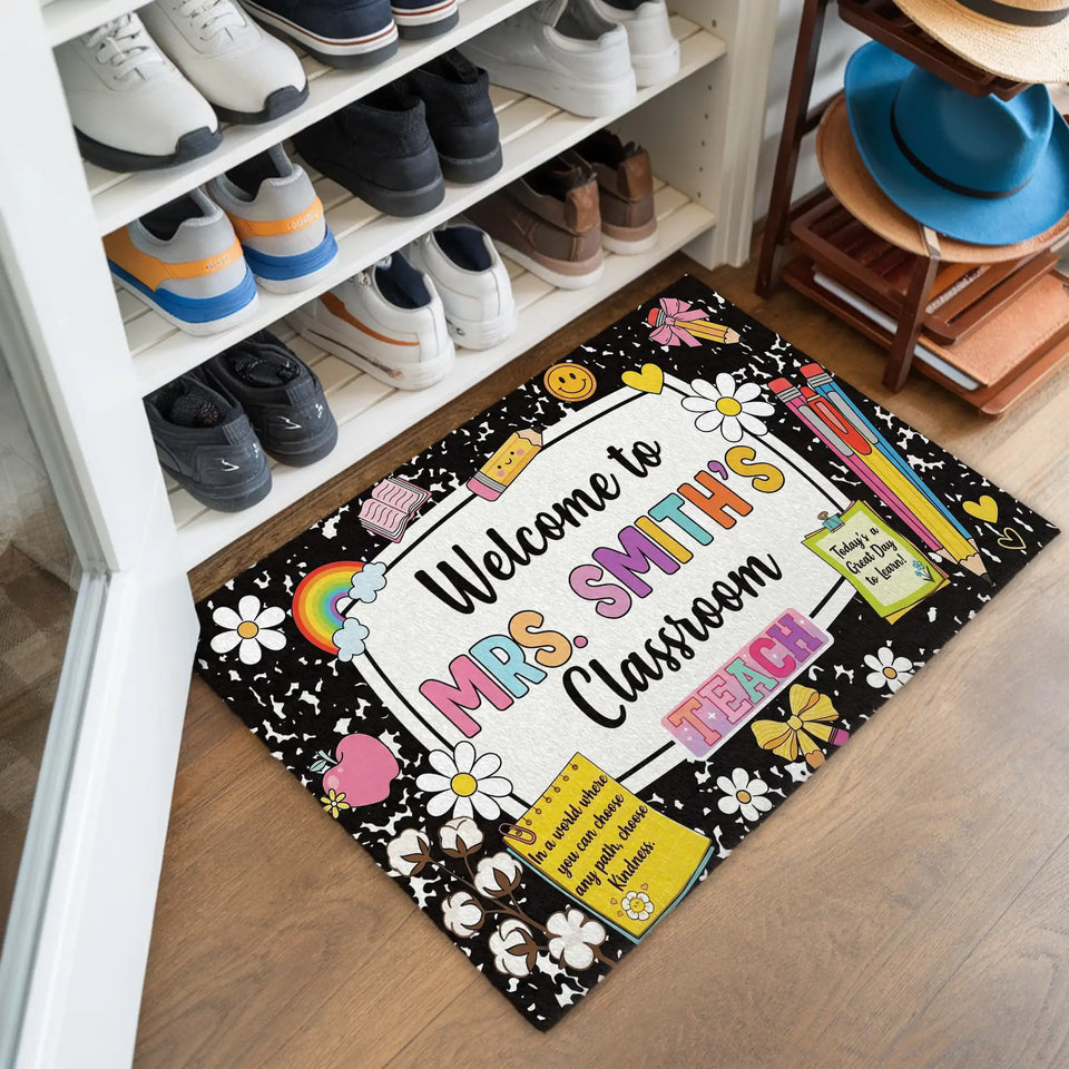Personalized School Supplies Teacher Doormat – Custom Name Mat