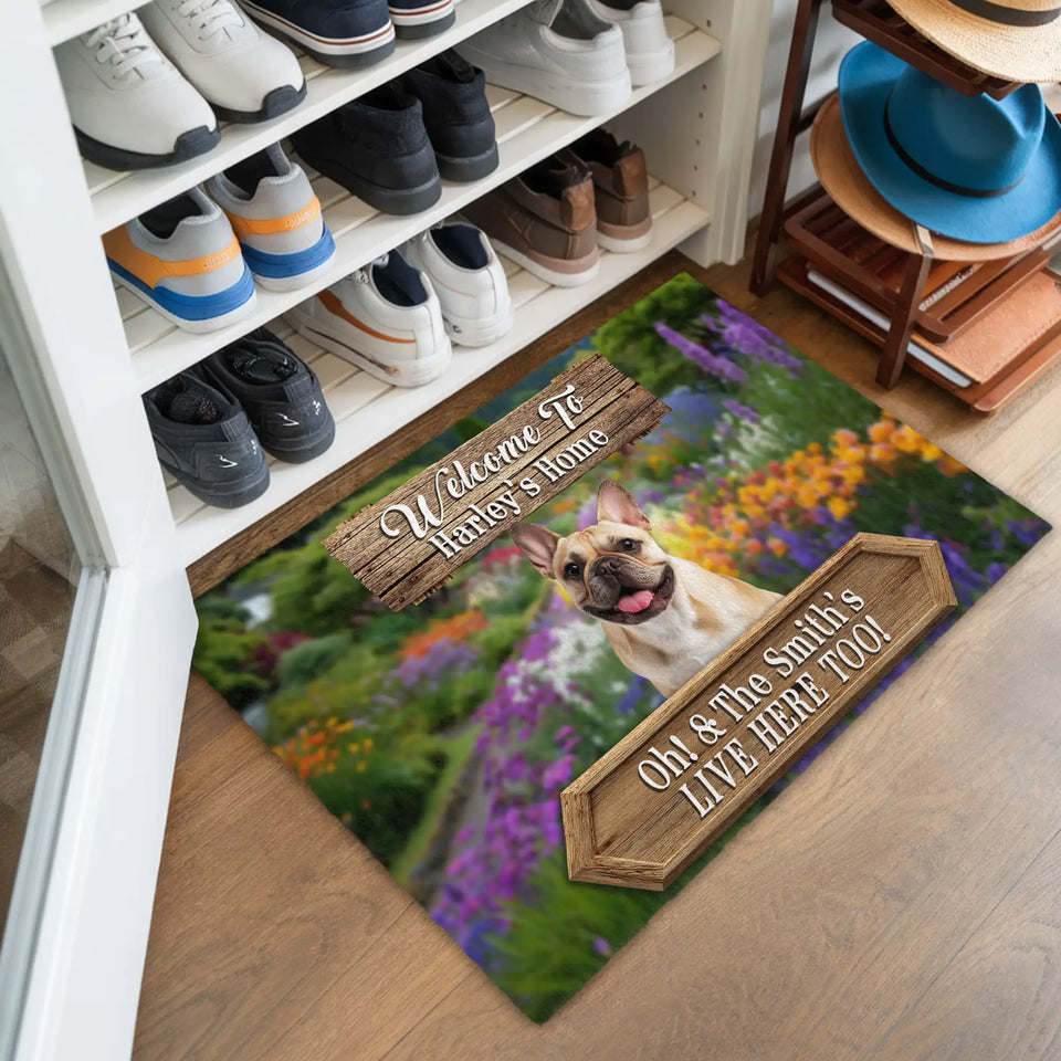 Personalized Dog Photo Doormat – Custom Pet & Family Name Mat