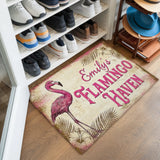 Personalized Vintage Flamingo Doormat – Custom Name Tropical Mat