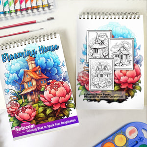 Blooming House Spiral Bound Coloring Book: Explore 30 Serene Coloring Pages, Celebrating the Beauty of Blooming Houseplants and Floral Delights