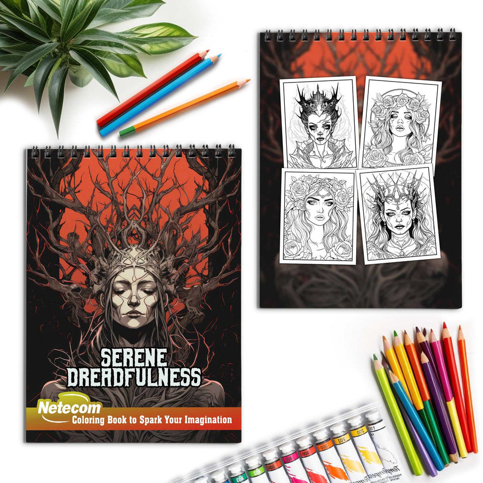 Abyssal Allure Spiral Bound Coloring Book, Unleash Your Creativity with 30 Mesmerizing Coloring Pages, Embracing the Dark Elegance of Abyssal Allure