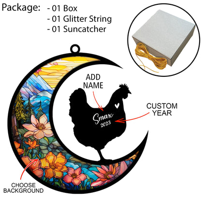 Chicken Memorial Suncatcher, Pet Loss Suncatcher, Bereavement Chicken Loss Gift Personalized with Name Suncatcher Gifts for Chicken Lovers Hanging Ornaments for Xmas, Car, Window Decoration