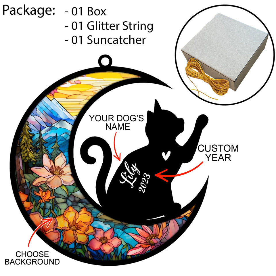 Personalized Cat Memorial Suncatcher, Custom with Name Cat Breeds Suncatcher, Pet Loss Light Catcher , Gifts for Cat Lovers, Christmas Cat Ornament Office, Car, Window Hangings