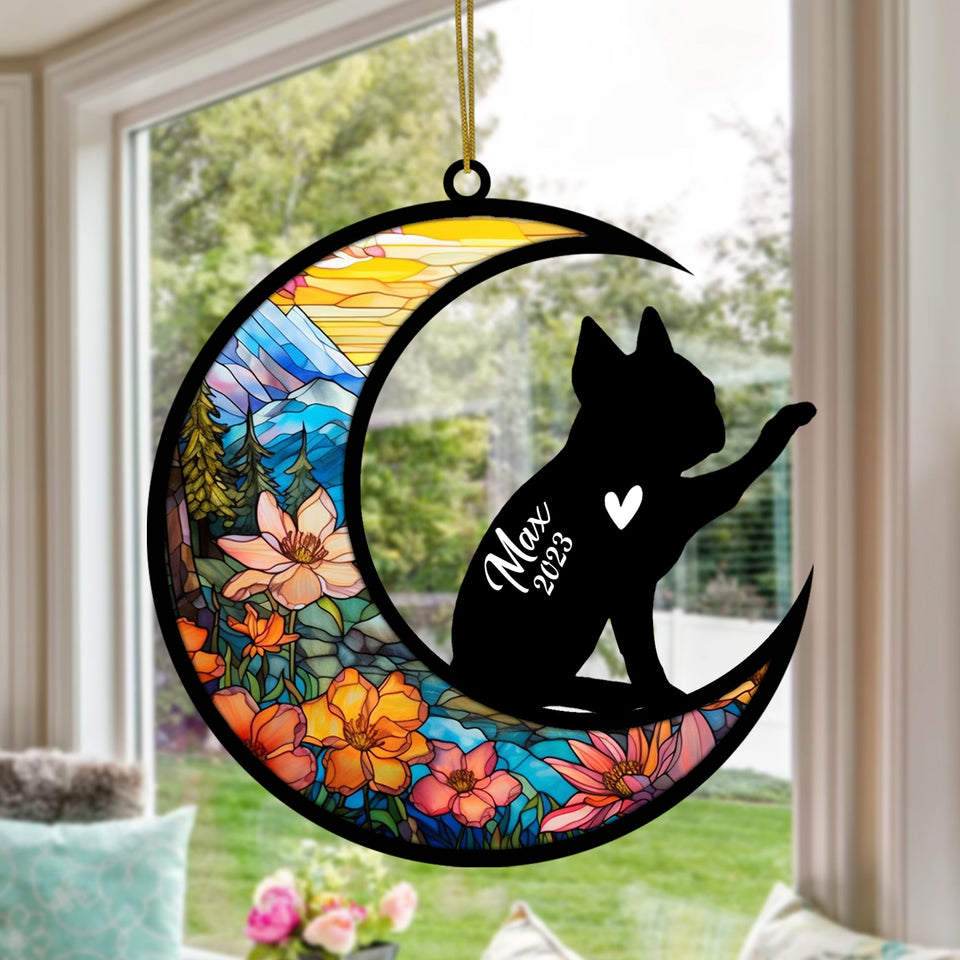 Personalized Boston Terrier Dog Memorial Suncatcher, Boston Terrier Christmas Ornament with Name Date, Pet Loss Stained Glass Light Catcher, Dog Memorial Ornament Loss of Pet Sympathy Gift