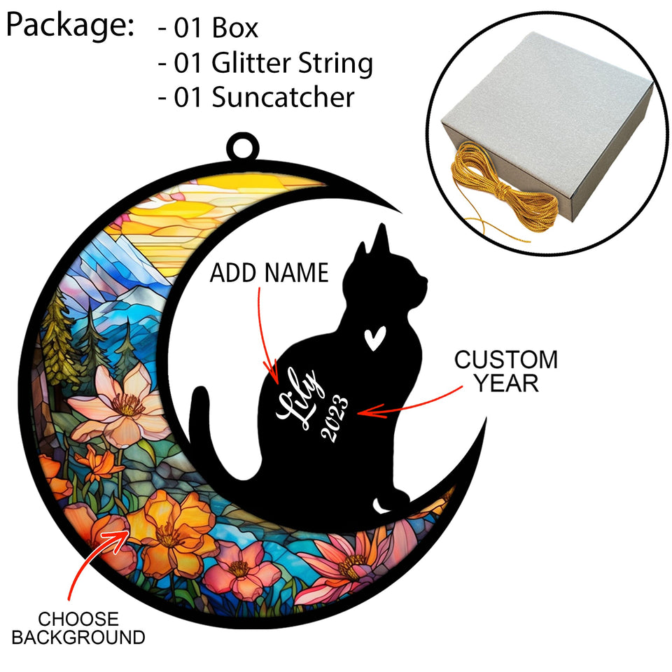 Domestic Shorthair Cat Memorial Suncatcher, Personalized with Name Date Shorthair Cat Suncatcher, Pet Loss Suncatcher Light Catcher Gift for Cat Lover Christmas Cat Ornament Window Hangings