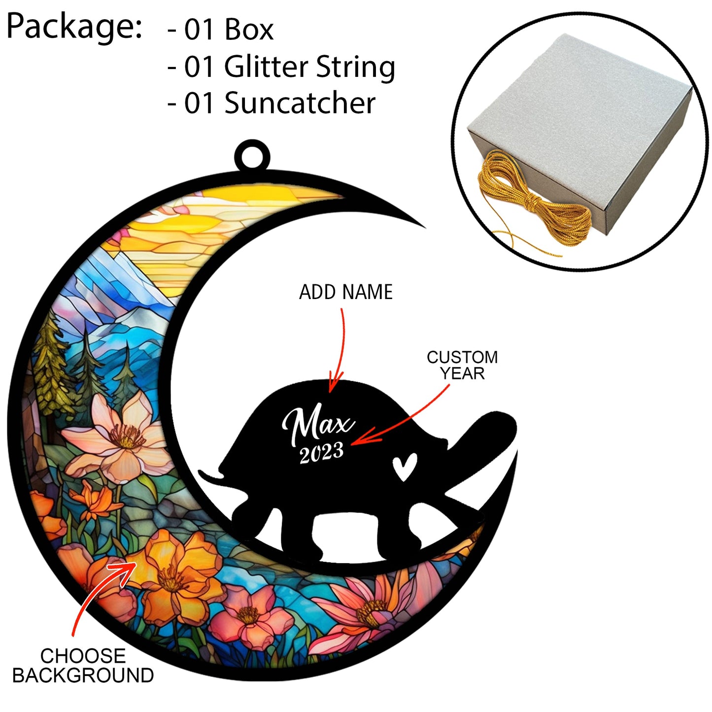 Turtle Memorial Suncatcher, Pet Loss Suncatcher, Bereavement Turtle Loss Gift Personalized with Name Suncatcher Gifts for Sheep Lovers Hanging Ornaments for Xmas, Car, Window Decoration