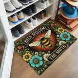 Personalized Floral Bee Doormat – Custom Family Name Welcome Mat