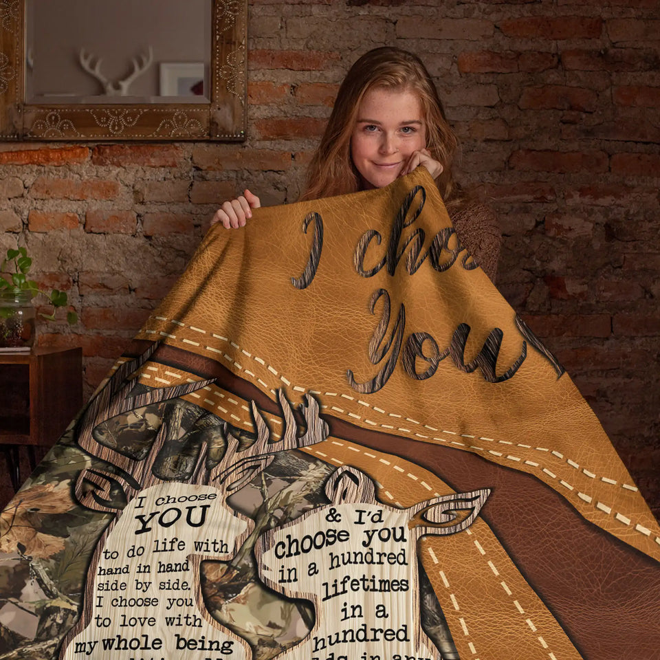 Personalized Couple Blanket – Custom Names Deer Camo Love Gift