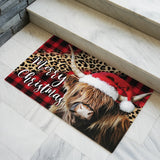 Highland Cow Christmas Doormat – Merry Christmas Welcome Mat