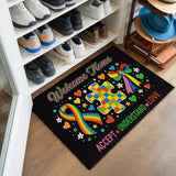 Autism Acceptance Doormat – Rainbow Puzzle Welcome Mat