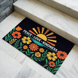 Peace Love Kindness Doormat – Retro Floral Sunrise Welcome Mat