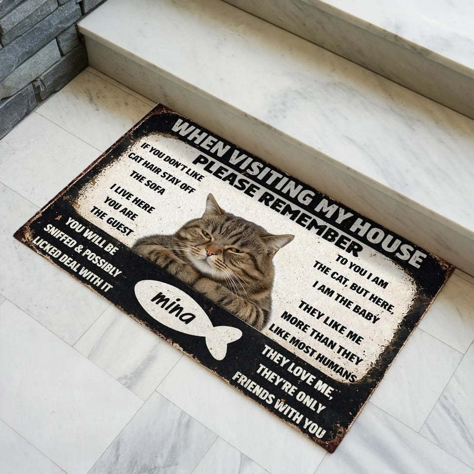 Personalized Cat House Rules Doormat – Custom Pet Name Mat
