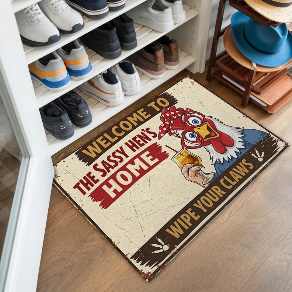 Personalized Sassy Hen Doormat – Custom Name Chicken Mat