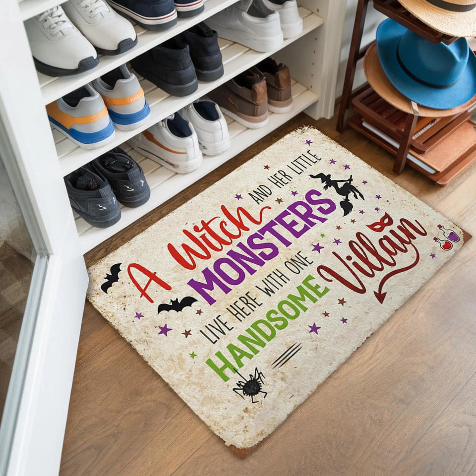 Funny Witch Family Doormat – Little Monsters Halloween Mat