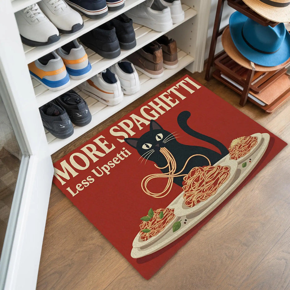 Funny Spaghetti Cat Doormat – Pasta Lover Welcome Mat