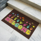 Retro Hand Gesture Doormat – Colorful Floral Welcome Mat