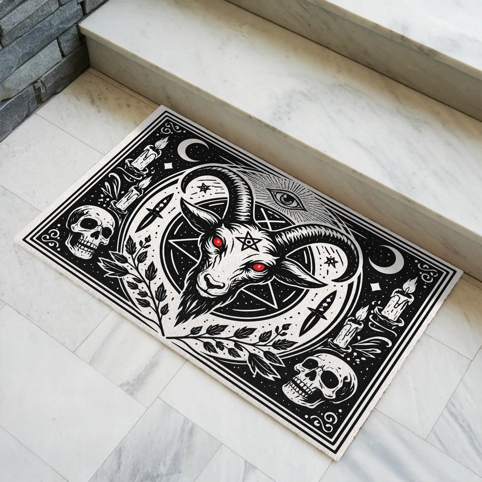Occult Goat Doormat – Pentagram Skull Gothic Welcome Mat