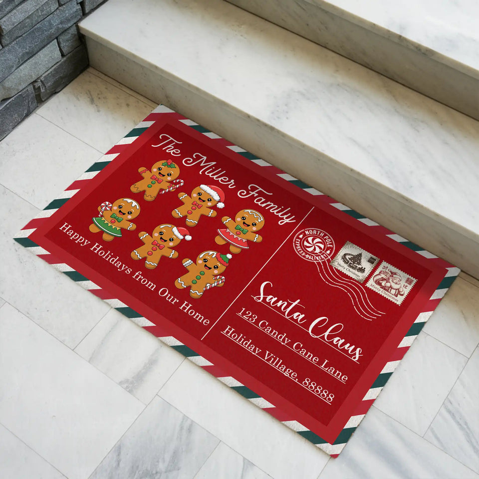 Personalized Gingerbread Family Christmas Doormat – Santa Mail Mat