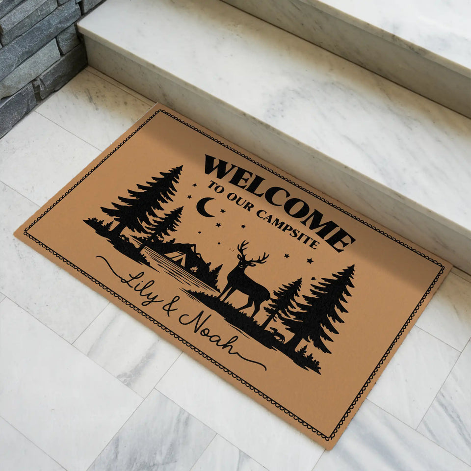 Personalized Campsite Doormat – Custom Couple Names Welcome Mat