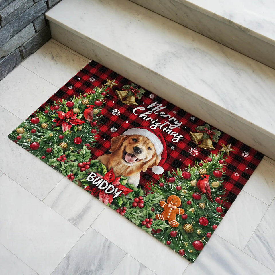 Personalized Dog Christmas Doormat – Custom Pet Name Welcome Mat