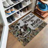 Personalized Camo Cow Doormat – Custom Couple Names Farm Mat