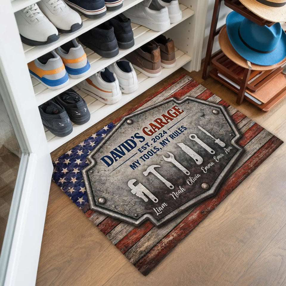 Personalized Garage Doormat – Custom Name & Established Year Mat