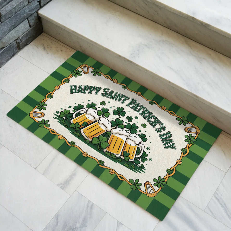 St. Patrick’s Day Doormat – Shamrock Beer Welcome Mat