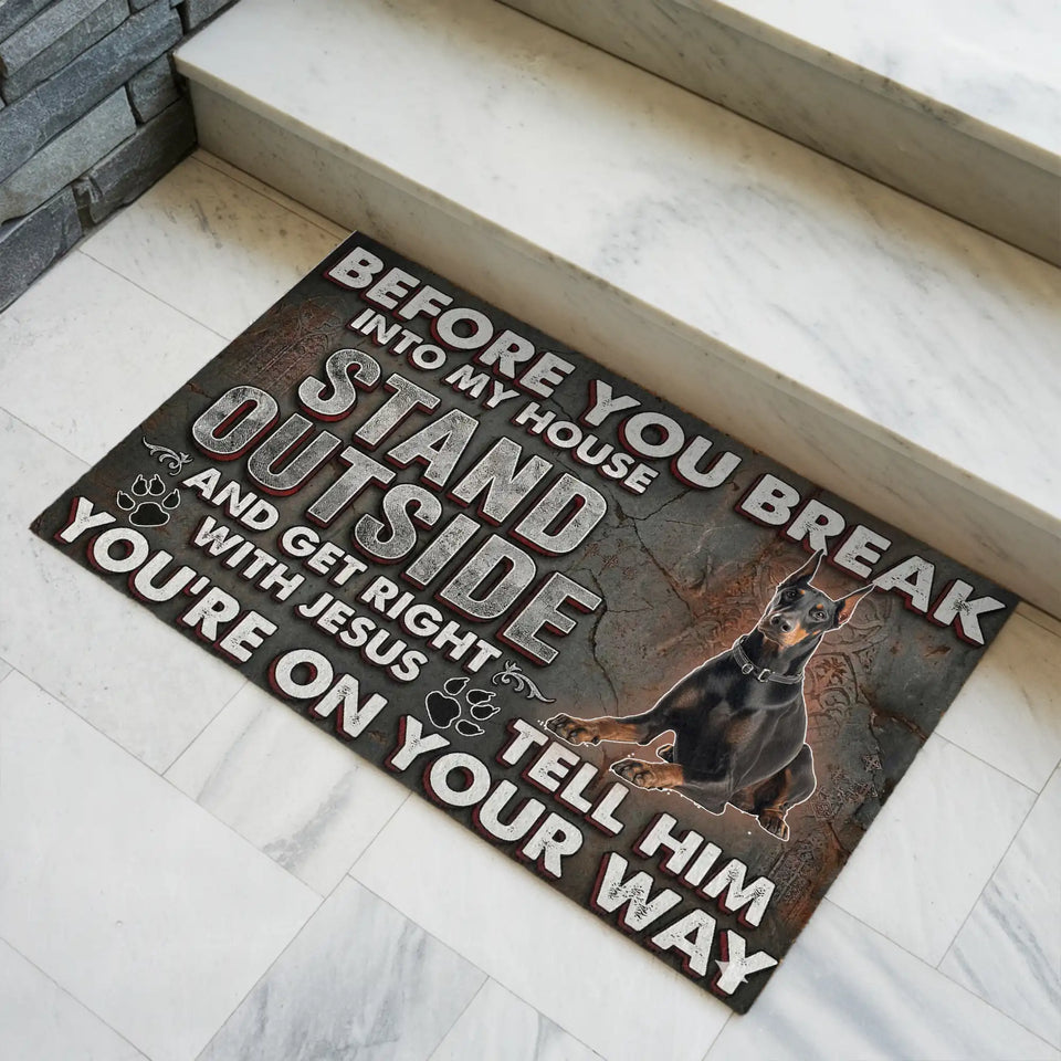 Personalized Doberman Warning Doormat – Custom Name Christian Mat