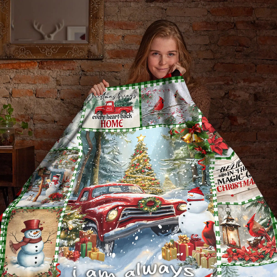 Merry Christmas Red Truck Blanket – Rustic Buffalo Plaid Holiday Throw
